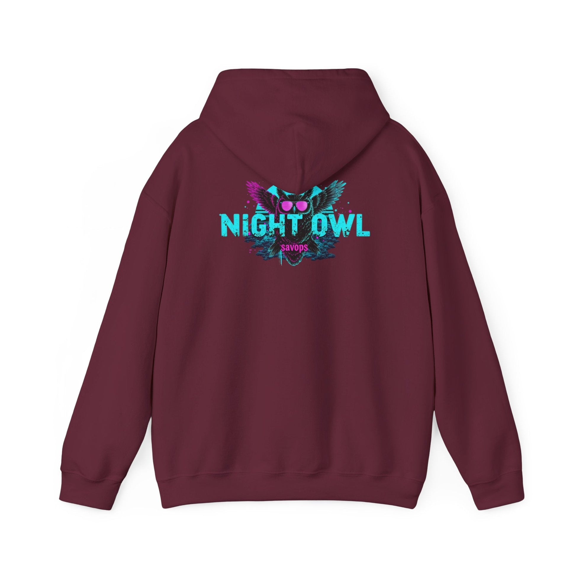 Night Owl Hoodie - Retro Neon Owl Graphic Pullover - Savage Operators Tactical Tee | Hoodie | Savage Operators Clothing | Patriotic Apparel | Military Humor | High Quality S