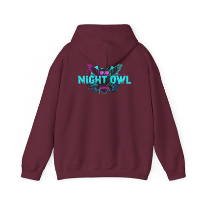 Night Owl Hoodie - Retro Neon Owl Graphic Pullover - Savage Operators Tactical Tee | Hoodie | Savage Operators Clothing | Patriotic Apparel | Military Humor | High Quality S