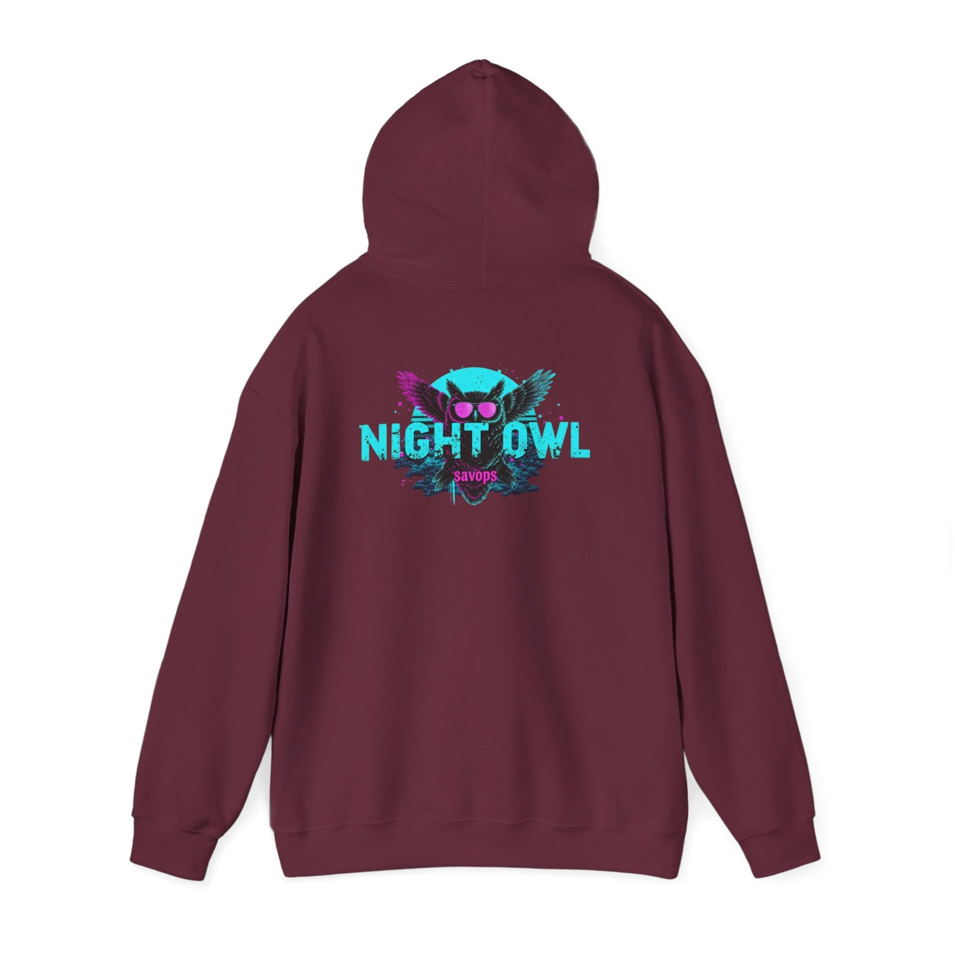 Night Owl Hoodie - Retro Neon Owl Graphic Pullover - Savage Operators Tactical Tee | Hoodie | Savage Operators Clothing | Patriotic Apparel | Military Humor | High Quality S