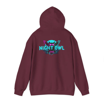 Night Owl Hoodie - Retro Neon Owl Graphic Pullover - Savage Operators Tactical Tee | Hoodie | Savage Operators Clothing | Patriotic Apparel | Military Humor | High Quality S