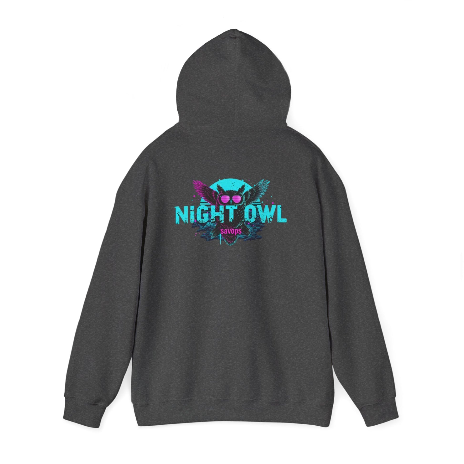 Night Owl Hoodie - Retro Neon Owl Graphic Pullover - Savage Operators Tactical Tee | Hoodie | Savage Operators Clothing | Patriotic Apparel | Military Humor | High Quality S