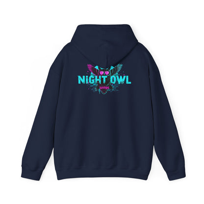 Night Owl Hoodie - Retro Neon Owl Graphic Pullover - Savage Operators Tactical Tee | Hoodie | Savage Operators Clothing | Patriotic Apparel | Military Humor | High Quality S