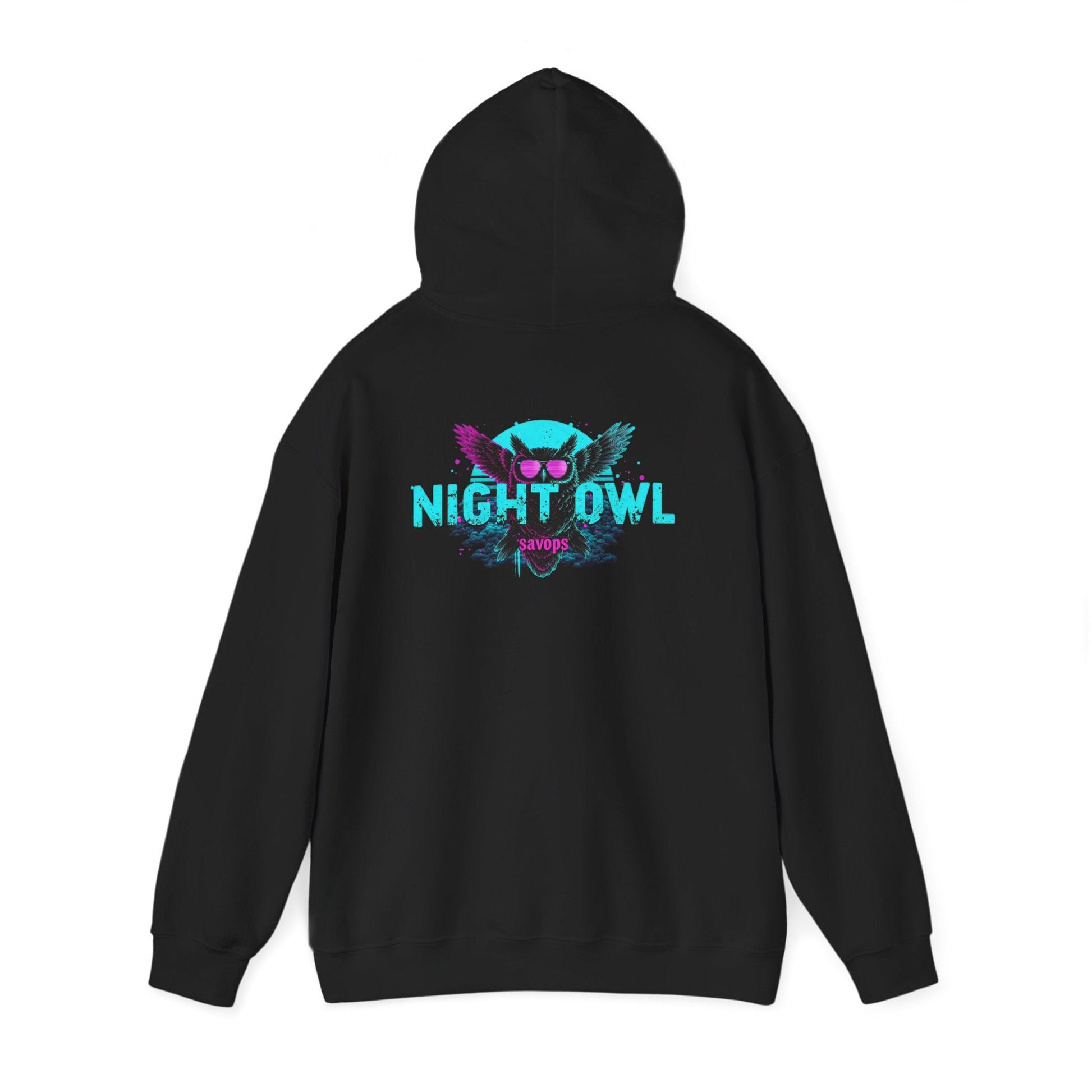 Night Owl Hoodie - Retro Neon Owl Graphic Pullover - Savage Operators Tactical Tee | Hoodie | Savage Operators Clothing | Patriotic Apparel | Military Humor | High Quality S