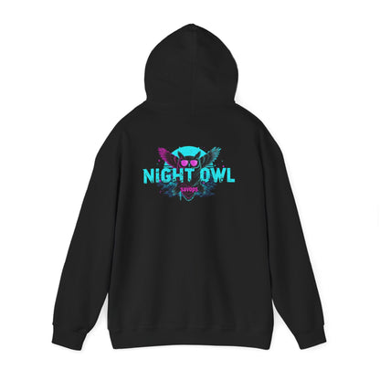 Night Owl Hoodie - Retro Neon Owl Graphic Pullover - Savage Operators Tactical Tee | Hoodie | Savage Operators Clothing | Patriotic Apparel | Military Humor | High Quality S