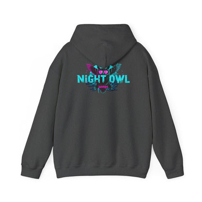 Night Owl Hoodie - Retro Neon Owl Graphic Pullover - Savage Operators Tactical Tee | Hoodie | Savage Operators Clothing | Patriotic Apparel | Military Humor | High Quality S