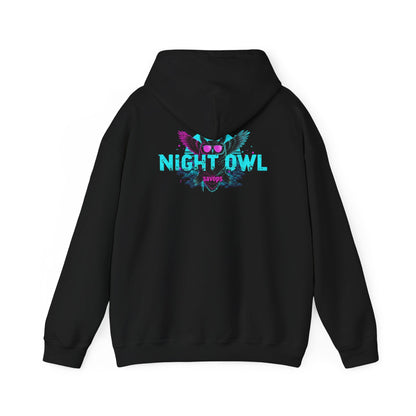 Night Owl Hoodie - Retro Neon Owl Graphic Pullover - Savage Operators Tactical Tee | Hoodie | Savage Operators Clothing | Patriotic Apparel | Military Humor | High Quality S