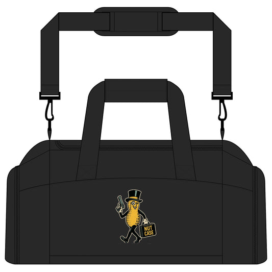 Nut Case Mascot Gym Bag — Vintage Peanut Character Sports Duffel - Savage Operators Tactical Tee | Bags | Savage Operators Clothing | Patriotic Apparel | Military Humor | High Quality Black