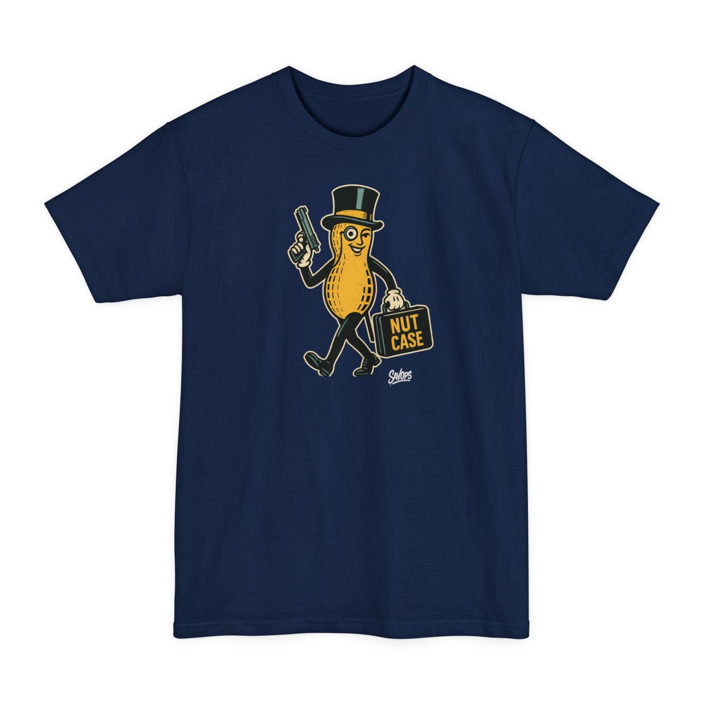 Nut Case Peanut Character T‑Shirt — Funny Vintage Peanut with Briefcase & Top Hat XLT - Savage Operators Tactical Tee | T-Shirt | Savage Operators Clothing | Patriotic Apparel | Military Humor | High Quality Navy