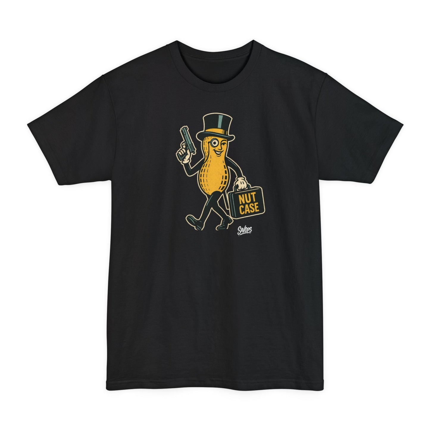 Nut Case Peanut Character T‑Shirt — Funny Vintage Peanut with Briefcase & Top Hat XLT - Savage Operators Tactical Tee | T-Shirt | Savage Operators Clothing | Patriotic Apparel | Military Humor | High Quality Black