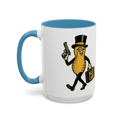 Nutcase Peanut Character Accent Coffee Mug — Funny Vintage Peanut with Top Hat & 'Nut Case' Briefcase 16oz - Savage Operators Tactical Tee | Mug | Savage Operators Clothing | Patriotic Apparel | Military Humor | High Quality 15oz