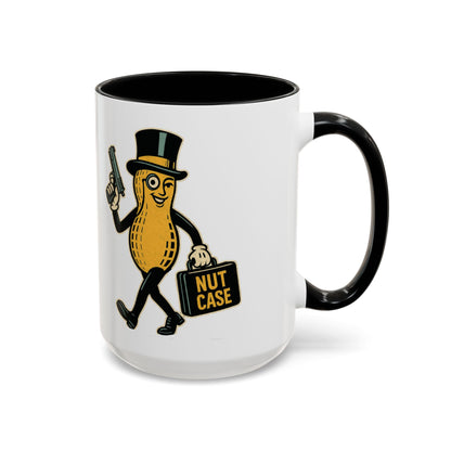Nutcase Peanut Character Accent Coffee Mug — Funny Vintage Peanut with Top Hat & 'Nut Case' Briefcase 16oz - Savage Operators Tactical Tee | Mug | Savage Operators Clothing | Patriotic Apparel | Military Humor | High Quality 15oz