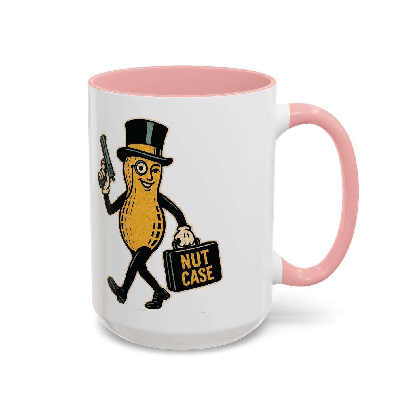 Nutcase Peanut Character Accent Coffee Mug — Funny Vintage Peanut with Top Hat & 'Nut Case' Briefcase 16oz - Savage Operators Tactical Tee | Mug | Savage Operators Clothing | Patriotic Apparel | Military Humor | High Quality 15oz