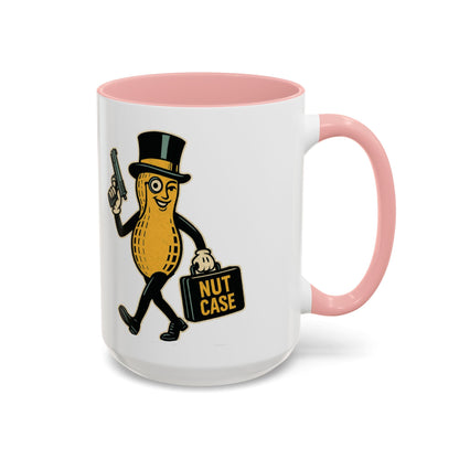 Nutcase Peanut Character Accent Coffee Mug — Funny Vintage Peanut with Top Hat & 'Nut Case' Briefcase 16oz - Savage Operators Tactical Tee | Mug | Savage Operators Clothing | Patriotic Apparel | Military Humor | High Quality 15oz