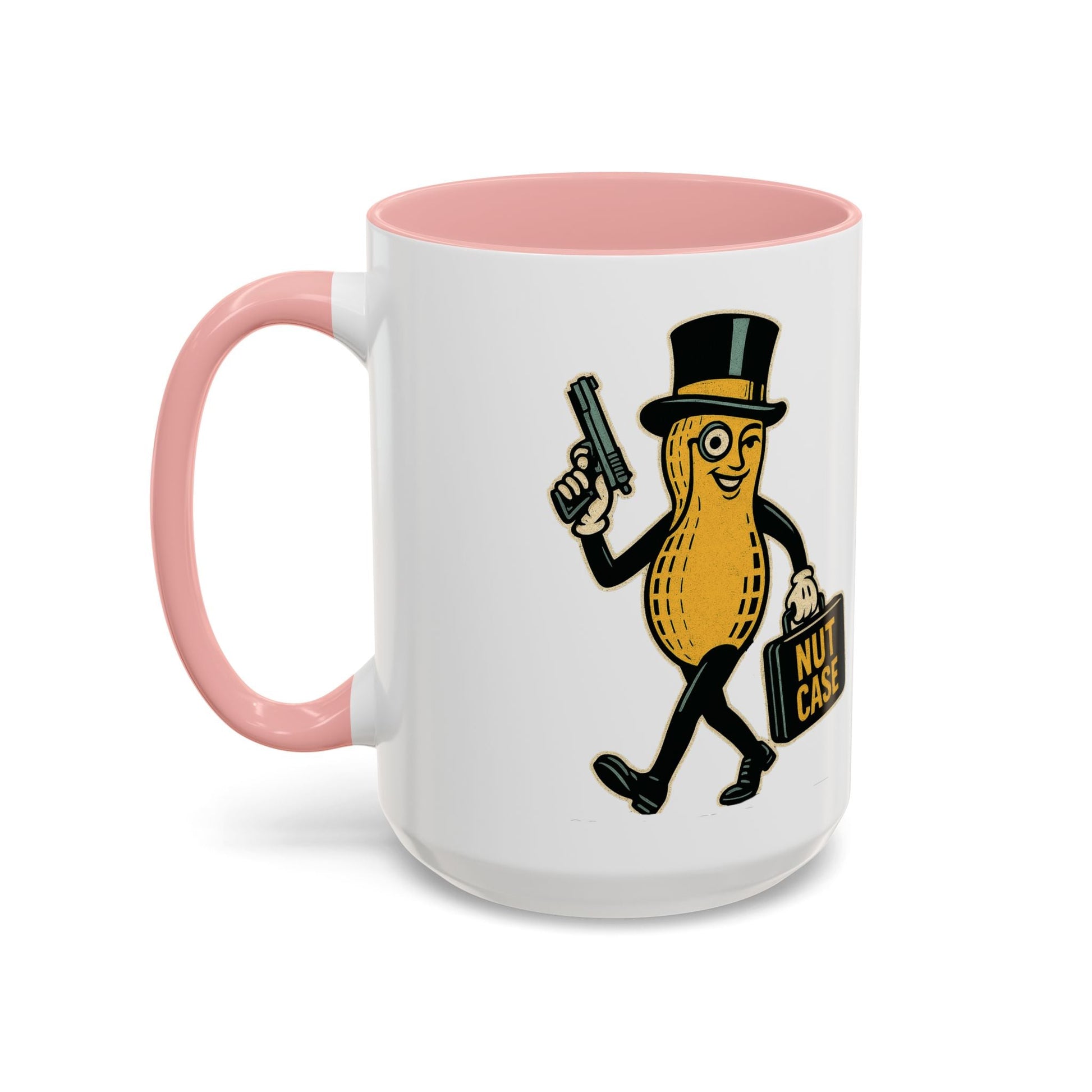 Nutcase Peanut Character Accent Coffee Mug — Funny Vintage Peanut with Top Hat & 'Nut Case' Briefcase 16oz - Savage Operators Tactical Tee | Mug | Savage Operators Clothing | Patriotic Apparel | Military Humor | High Quality 15oz