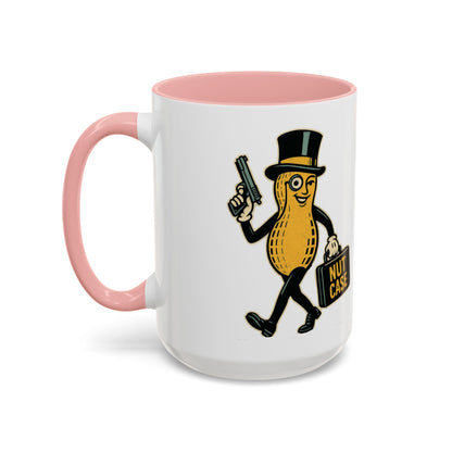 Nutcase Peanut Character Accent Coffee Mug — Funny Vintage Peanut with Top Hat & 'Nut Case' Briefcase 16oz - Savage Operators Tactical Tee | Mug | Savage Operators Clothing | Patriotic Apparel | Military Humor | High Quality 15oz