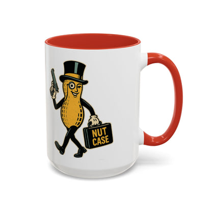 Nutcase Peanut Character Accent Coffee Mug — Funny Vintage Peanut with Top Hat & 'Nut Case' Briefcase 16oz - Savage Operators Tactical Tee | Mug | Savage Operators Clothing | Patriotic Apparel | Military Humor | High Quality 15oz
