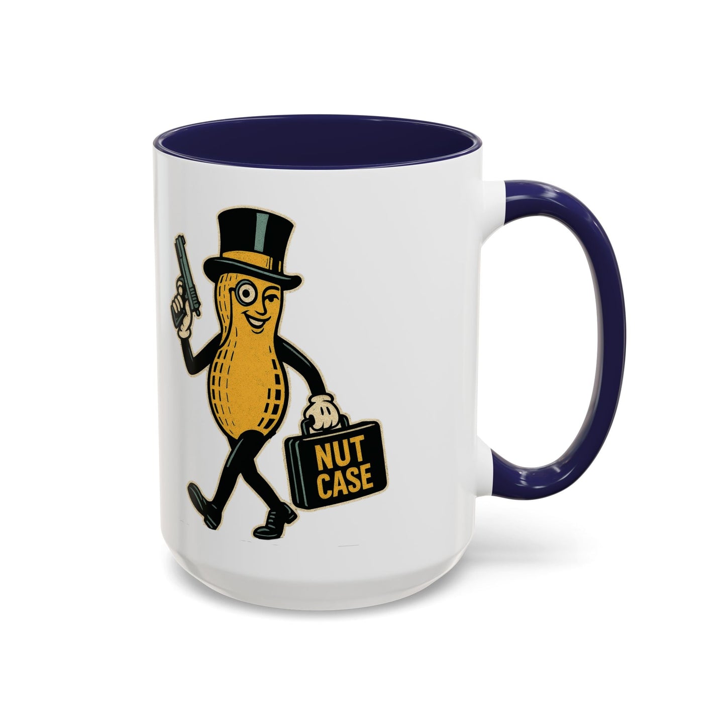 Nutcase Peanut Character Accent Coffee Mug — Funny Vintage Peanut with Top Hat & 'Nut Case' Briefcase 16oz - Savage Operators Tactical Tee | Mug | Savage Operators Clothing | Patriotic Apparel | Military Humor | High Quality 15oz