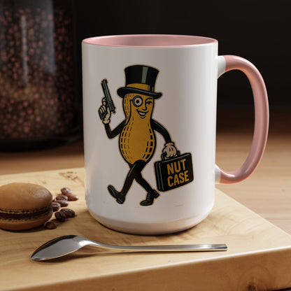 Nutcase Peanut Character Accent Coffee Mug — Funny Vintage Peanut with Top Hat & 'Nut Case' Briefcase 16oz - Savage Operators Tactical Tee | Mug | Savage Operators Clothing | Patriotic Apparel | Military Humor | High Quality 15oz