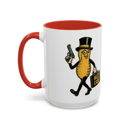 Nutcase Peanut Character Accent Coffee Mug — Funny Vintage Peanut with Top Hat & 'Nut Case' Briefcase 16oz - Savage Operators Tactical Tee | Mug | Savage Operators Clothing | Patriotic Apparel | Military Humor | High Quality 15oz