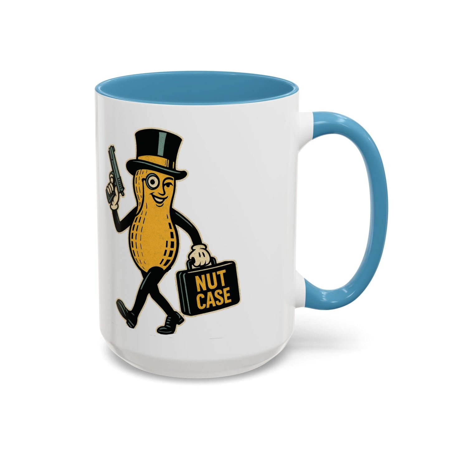 Nutcase Peanut Character Accent Coffee Mug — Funny Vintage Peanut with Top Hat & 'Nut Case' Briefcase 16oz - Savage Operators Tactical Tee | Mug | Savage Operators Clothing | Patriotic Apparel | Military Humor | High Quality 15oz