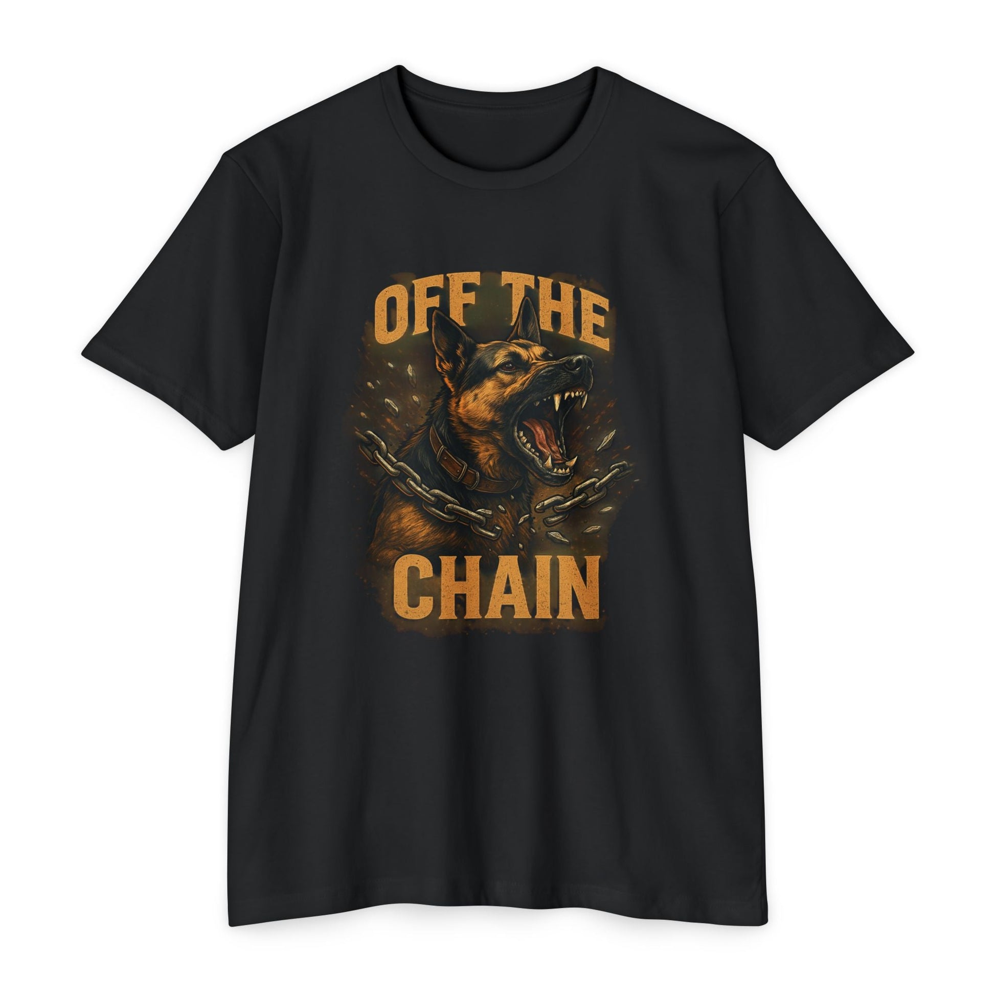 Off the Chain – German Shepherd K9 T-Shirt – Tactical Off Leash Dog Graphic Tee - FRONT PRINT - Savage Operators Tactical Tee | T-Shirt | Savage Operators Clothing | Patriotic Apparel | Military Humor | High Quality CVC Black