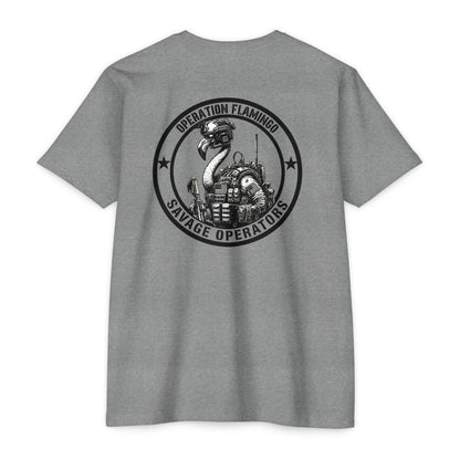 Operation Flamingo 'Savage Operators' Graphic T-Shirt Back Print - Savage Operators Tactical Tee | T-Shirt | Savage Operators Clothing | Patriotic Apparel | Military Humor | High Quality Dark Heather Grey