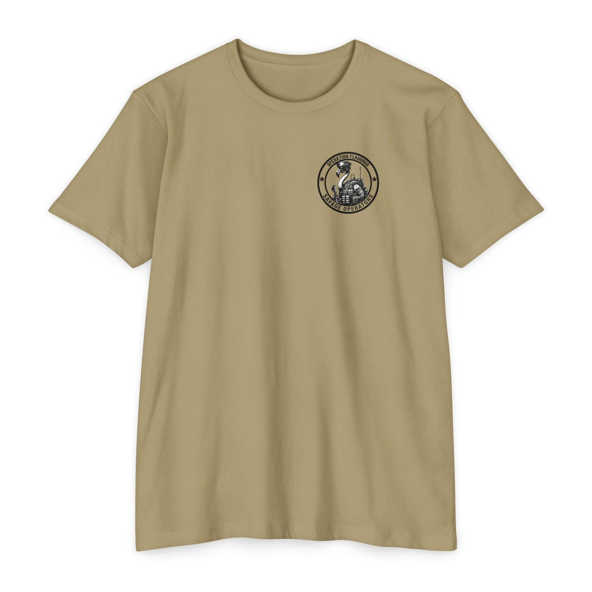 Operation Flamingo 'Savage Operators' Graphic T-Shirt Back Print - Savage Operators Tactical Tee | T-Shirt | Savage Operators Clothing | Patriotic Apparel | Military Humor | High Quality Dark Heather Grey