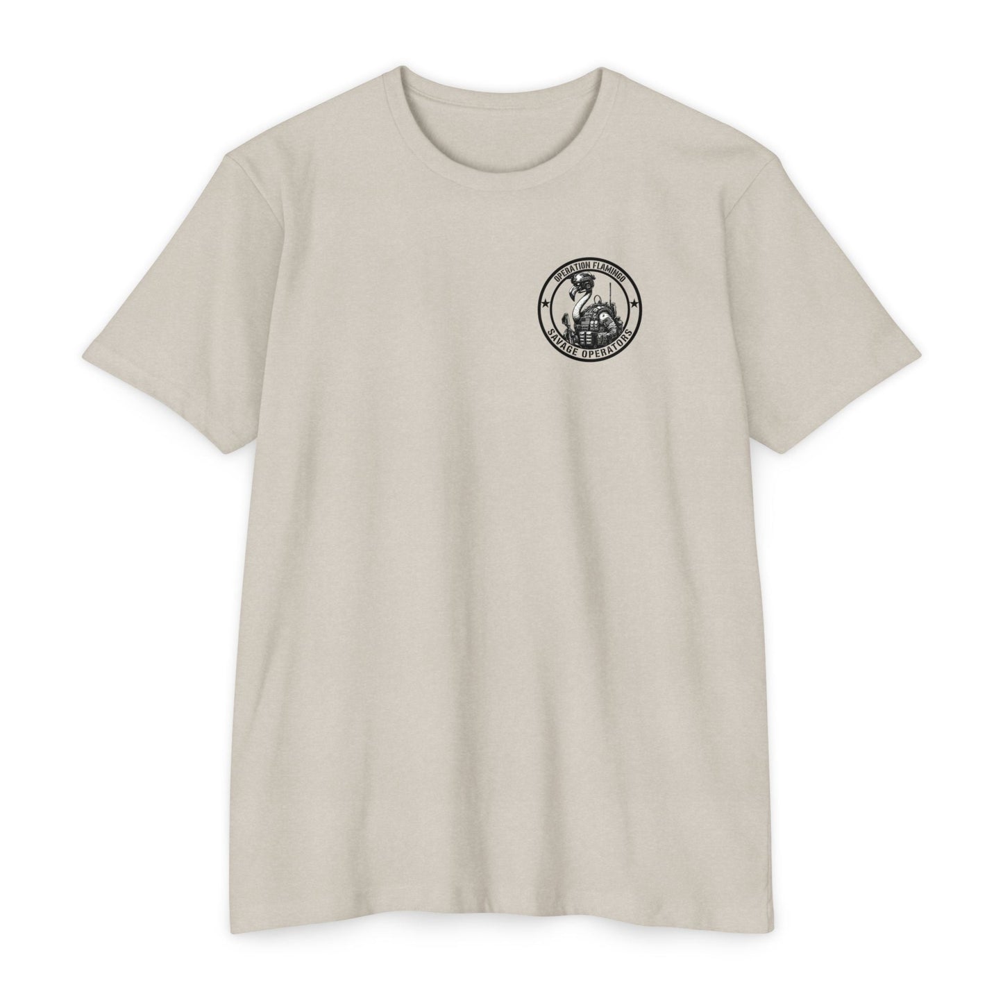 Operation Flamingo 'Savage Operators' Graphic T-Shirt Back Print - Savage Operators Tactical Tee | T-Shirt | Savage Operators Clothing | Patriotic Apparel | Military Humor | High Quality Dark Heather Grey