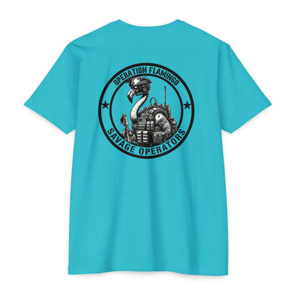 Operation Flamingo 'Savage Operators' Graphic T-Shirt Back Print - Savage Operators Tactical Tee | T-Shirt | Savage Operators Clothing | Patriotic Apparel | Military Humor | High Quality CVC Tahiti Blue