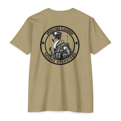 Operation Flamingo 'Savage Operators' Graphic T-Shirt Back Print - Savage Operators Tactical Tee | T-Shirt | Savage Operators Clothing | Patriotic Apparel | Military Humor | High Quality CVC Light Olive