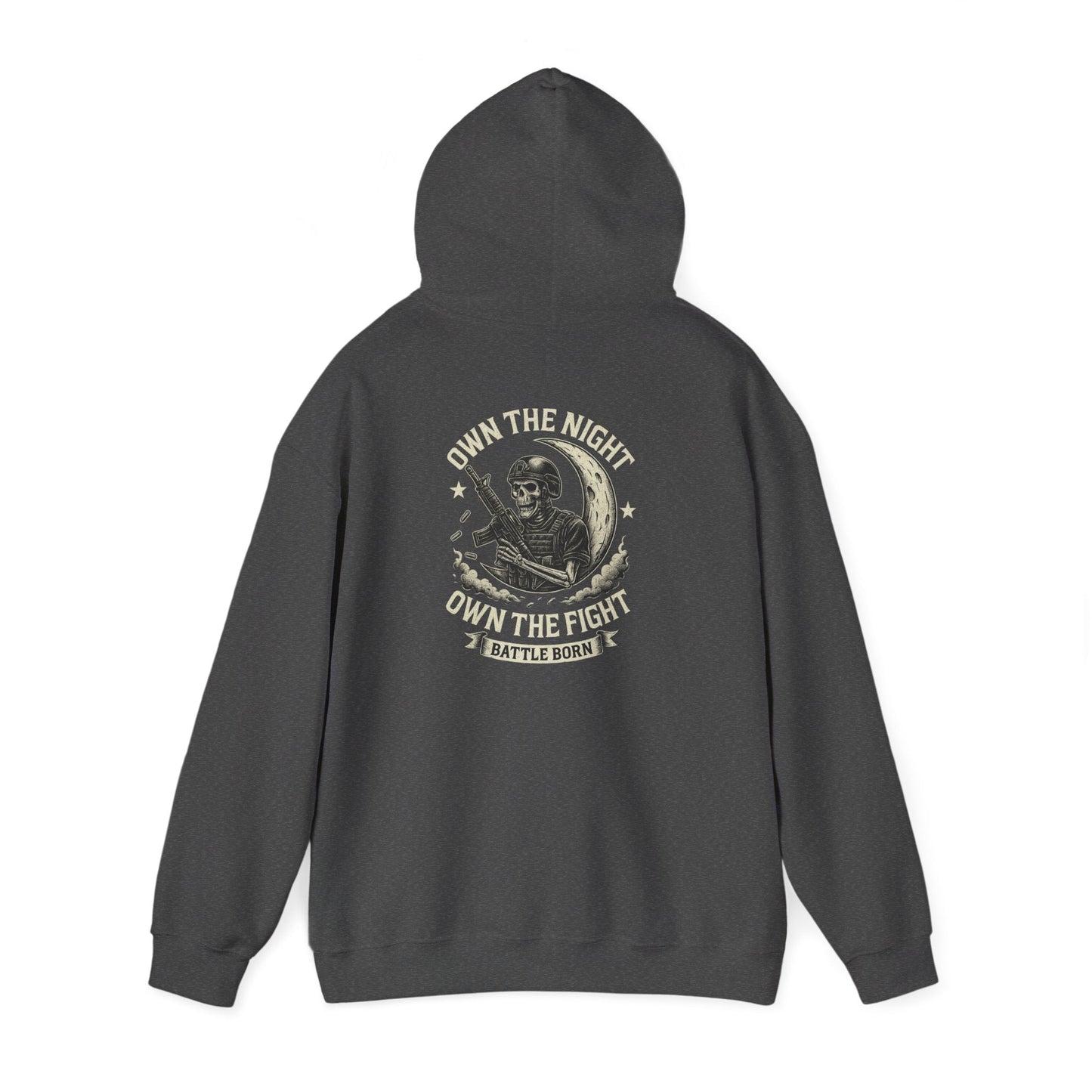 Own the Night Own the Fight Hoodie — Vintage Warrior Moon Graphic Pullover - Savage Operators Tactical Tee | Hoodie | Savage Operators Clothing | Patriotic Apparel | Military Humor | High Quality S