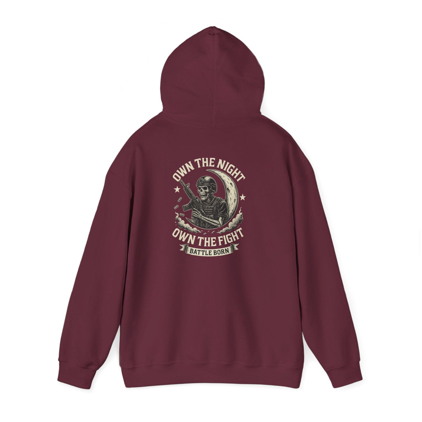 Own the Night Own the Fight Hoodie — Vintage Warrior Moon Graphic Pullover - Savage Operators Tactical Tee | Hoodie | Savage Operators Clothing | Patriotic Apparel | Military Humor | High Quality S