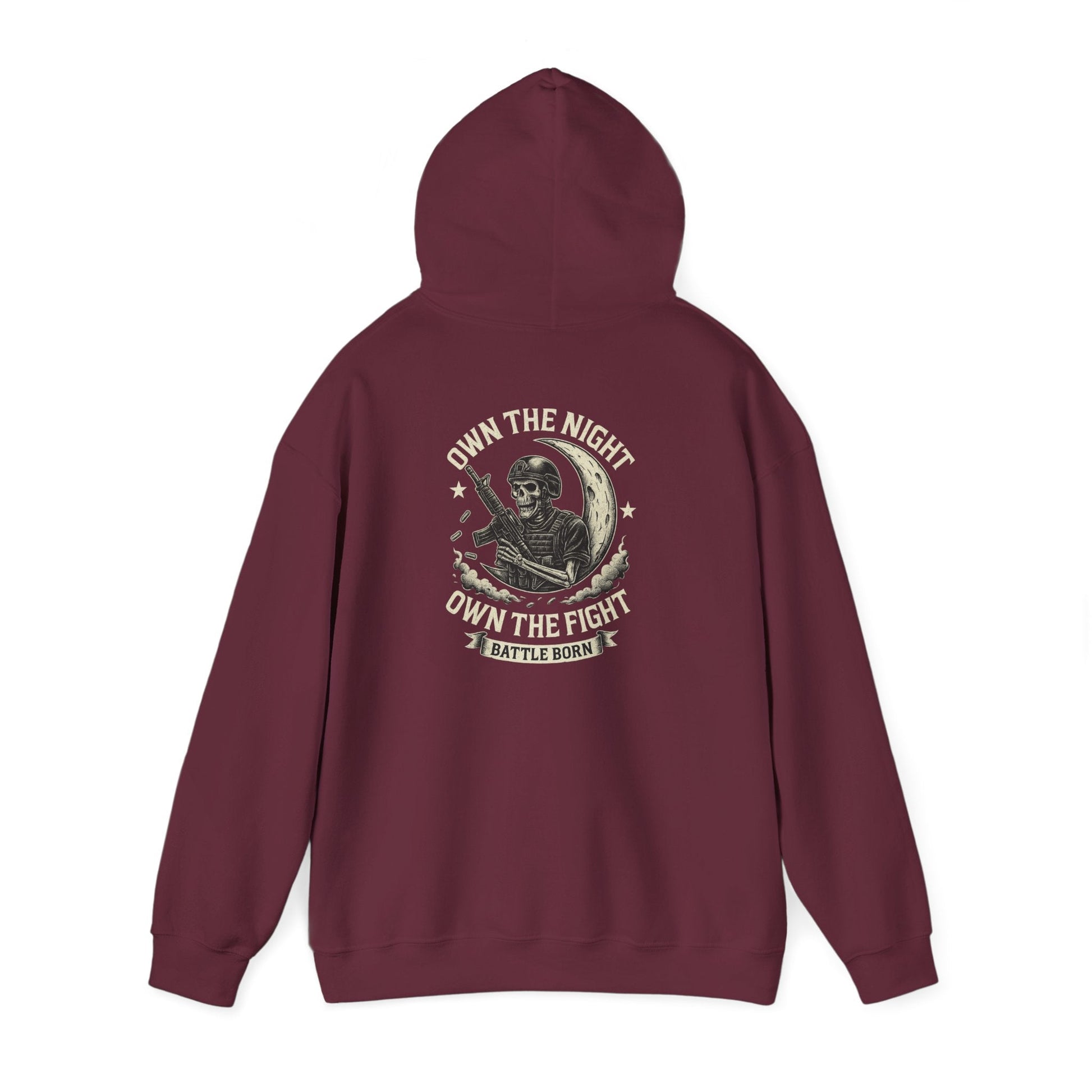 Own the Night Own the Fight Hoodie — Vintage Warrior Moon Graphic Pullover - Savage Operators Tactical Tee | Hoodie | Savage Operators Clothing | Patriotic Apparel | Military Humor | High Quality S