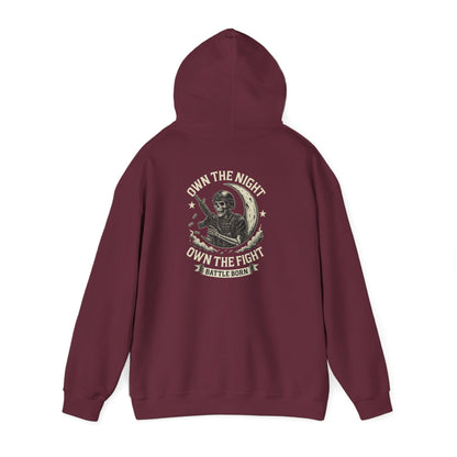 Own the Night Own the Fight Hoodie — Vintage Warrior Moon Graphic Pullover - Savage Operators Tactical Tee | Hoodie | Savage Operators Clothing | Patriotic Apparel | Military Humor | High Quality S