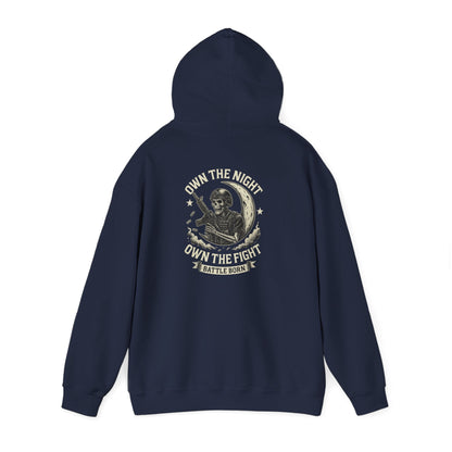Own the Night Own the Fight Hoodie — Vintage Warrior Moon Graphic Pullover - Savage Operators Tactical Tee | Hoodie | Savage Operators Clothing | Patriotic Apparel | Military Humor | High Quality S