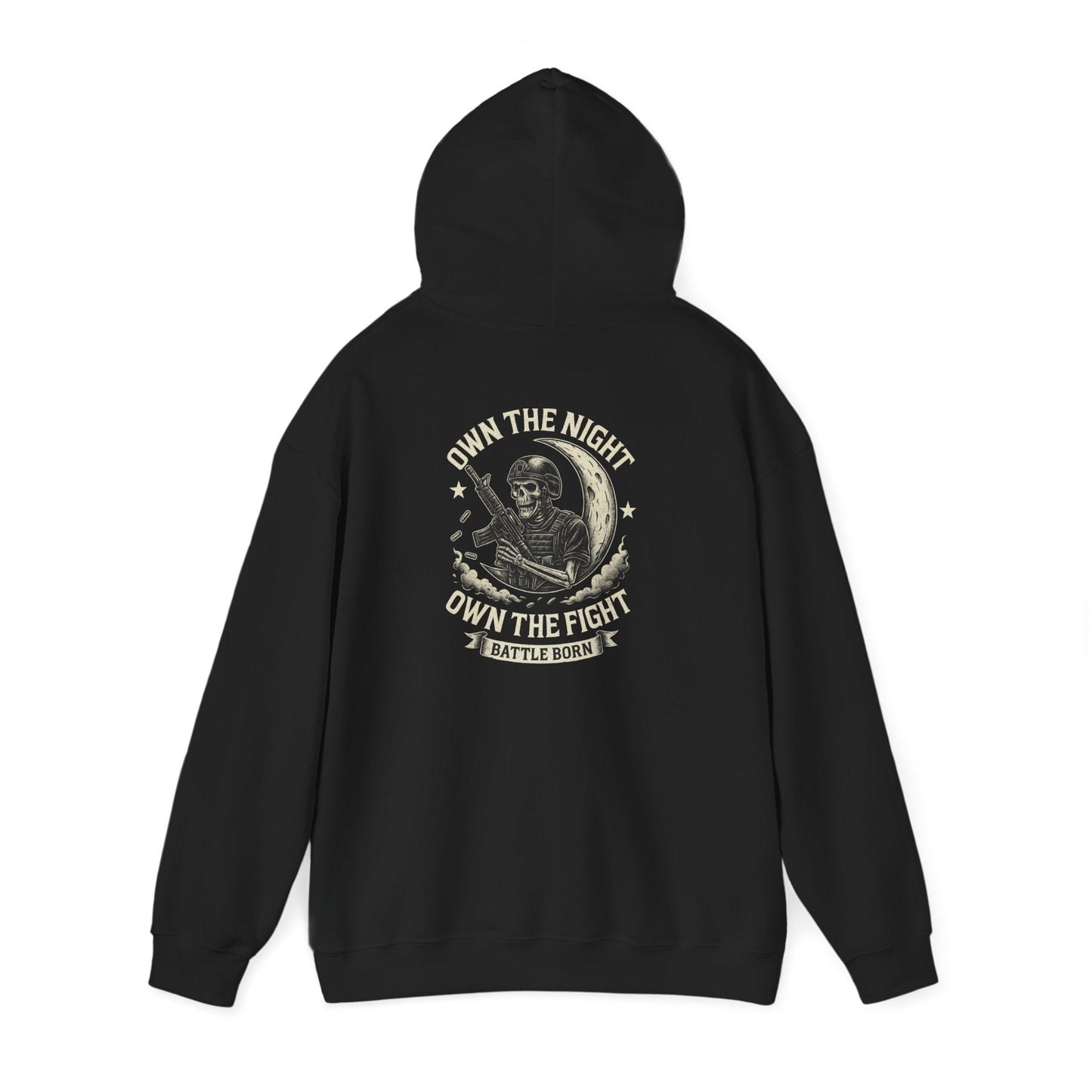 Own the Night Own the Fight Hoodie — Vintage Warrior Moon Graphic Pullover - Savage Operators Tactical Tee | Hoodie | Savage Operators Clothing | Patriotic Apparel | Military Humor | High Quality S