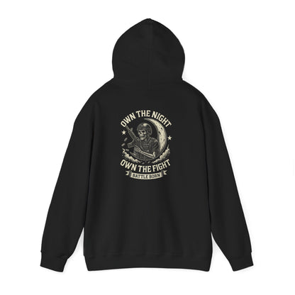 Own the Night Own the Fight Hoodie — Vintage Warrior Moon Graphic Pullover - Savage Operators Tactical Tee | Hoodie | Savage Operators Clothing | Patriotic Apparel | Military Humor | High Quality S