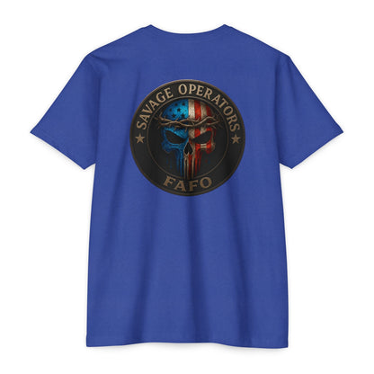 Patriotic FAFO Skull Shirt – American Flag Cross & Crown Design | Tactical Christian 2A Tee - Savage Operators Tactical Tee | T-Shirt | Savage Operators Clothing | Patriotic Apparel | Military Humor | High Quality CVC Black