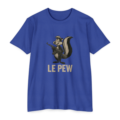 Pew Tee FRONT PRINT | Funny AK Skunk Shirt for Gun Owners & Degenerates with Humor - Savage Operators Tactical Tee | T-Shirt | Savage Operators Clothing | Patriotic Apparel | Military Humor | High Quality CVC Black