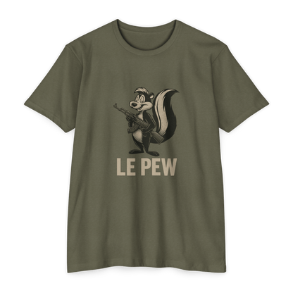 Pew Tee FRONT PRINT | Funny AK Skunk Shirt for Gun Owners & Degenerates with Humor - Savage Operators Tactical Tee | T-Shirt | Savage Operators Clothing | Patriotic Apparel | Military Humor | High Quality CVC Black