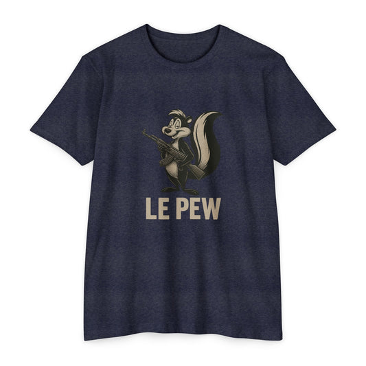 Pew Tee FRONT PRINT | Funny AK Skunk Shirt for Gun Owners & Degenerates with Humor - Savage Operators Tactical Tee | T-Shirt | Savage Operators Clothing | Patriotic Apparel | Military Humor | High Quality CVC Midnight Navy
