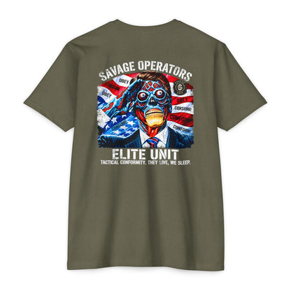 Politician Skull Shirt | Obey Consume Conform Big Back Print Tee - BACK PRINT - Savage Operators Tactical Tee | T-Shirt | Savage Operators Clothing | Patriotic Apparel | Military Humor | High Quality CVC Black