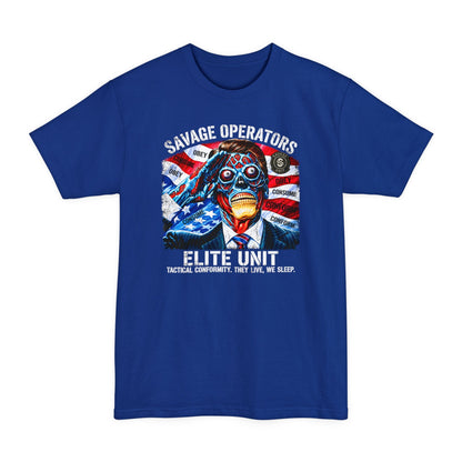 Politician Skull Shirt | Obey Consume Conform XLT Tall Tee - Savage Operators Tactical Tee | T-Shirt | Savage Operators Clothing | Patriotic Apparel | Military Humor | High Quality Deep Royal