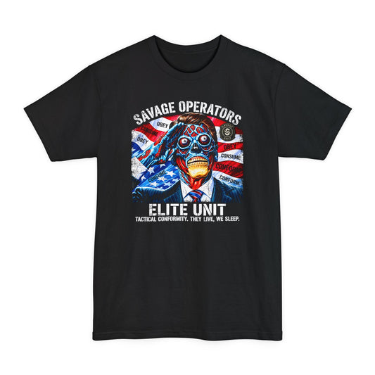 Politician Skull Shirt | Obey Consume Conform XLT Tall Tee - Savage Operators Tactical Tee | T-Shirt | Savage Operators Clothing | Patriotic Apparel | Military Humor | High Quality Black