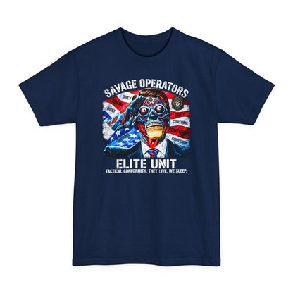 Politician Skull Shirt | Obey Consume Conform XLT Tall Tee - Savage Operators Tactical Tee | T-Shirt | Savage Operators Clothing | Patriotic Apparel | Military Humor | High Quality Navy