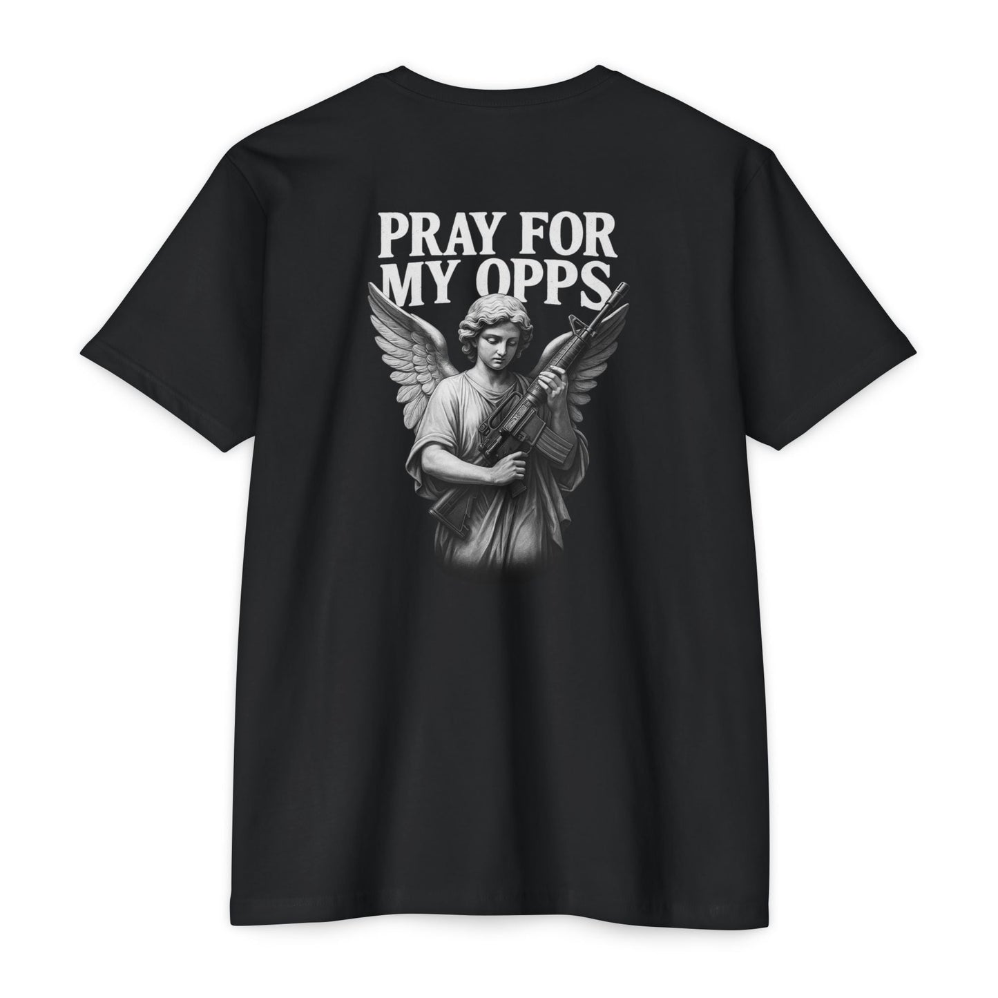 Pray For My Opps – Angel Graphic BACK PRINT - Savage Operators Tactical Tee | T-Shirt | Savage Operators Clothing | Patriotic Apparel | Military Humor | High Quality CVC Black