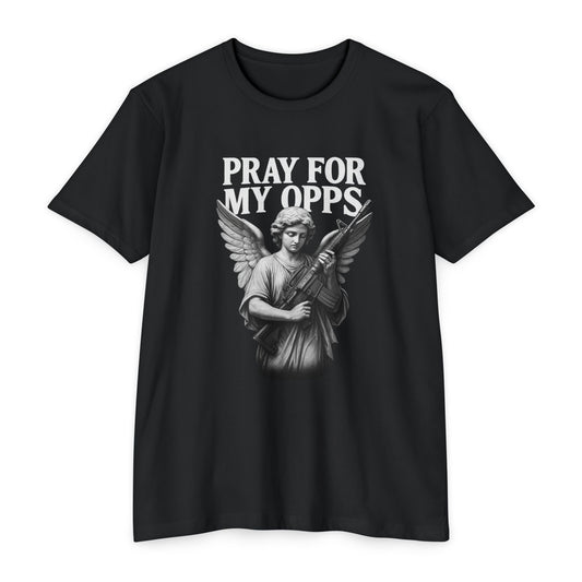 Pray For My Opps Tactical Angel Shirt – Dark Humor Graphic Tee FRONT PRINT - Savage Operators Tactical Tee | T-Shirt | Savage Operators Clothing | Patriotic Apparel | Military Humor | High Quality CVC Black