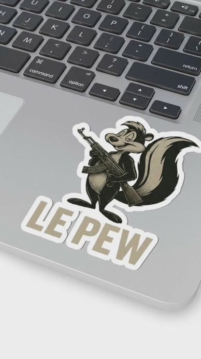 Le Pew Sticker — Retro Skunk Character with Rifle, Funny LE PEW Kiss-Cut Vinyl Sticker for Laptops & Gear