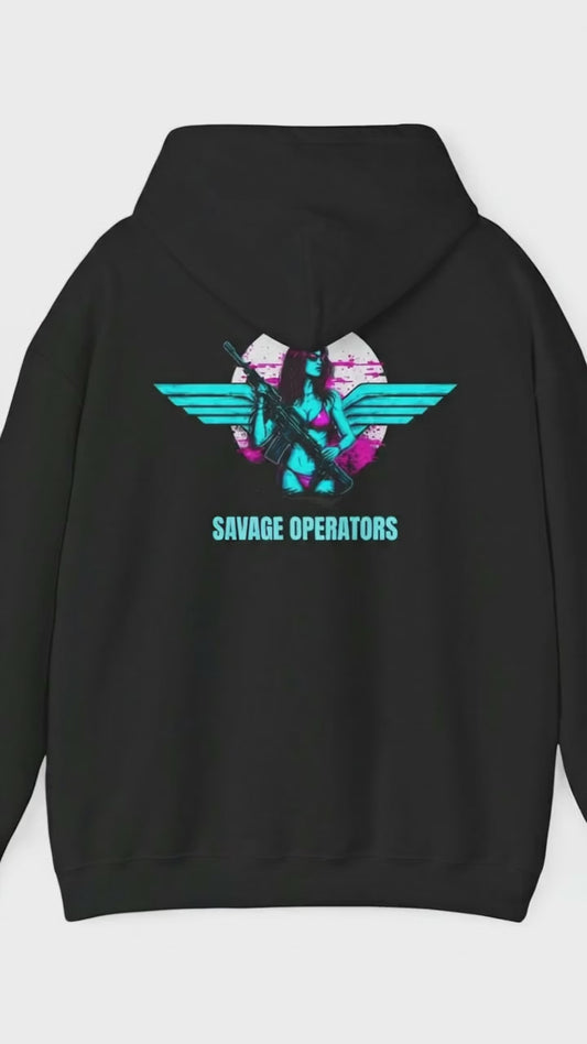 Neon Pilot Wings Graphic Retro Hoodie —  Savage Operators