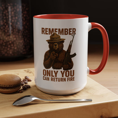 Remember Smokey Bear 'Only You Can Return Fire' Accent Coffee Mug 16oz - Savage Operators Tactical Tee | Mug | Savage Operators Clothing | Patriotic Apparel | Military Humor | High Quality 15oz